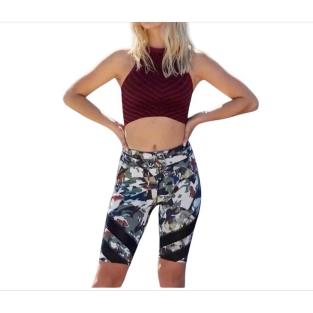 FP Movementโ Women's Camo Mesh Biker Shorts Size XS Drawstring Athleisure Yoga